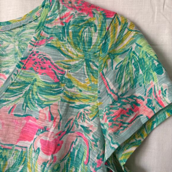 Lilly Pulitzer Women’s Small Pink Elephant Flamingo Alligator Giraffe Safari Top - Picture 3 of 8